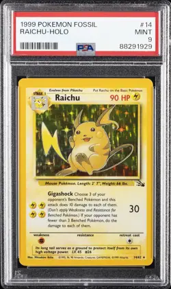 1999 POKEMON FOSSIL #14 RAICHU-HOLO PSA 9 - Image 1