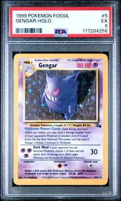 1999 POKEMON FOSSIL #5 GENGAR-HOLO PSA 5 - Image 1