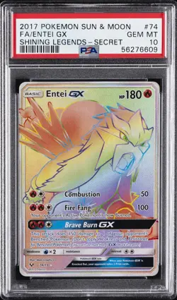 2017 POKEMON SUN & MOON SHINING LEGENDS SECRET #74 FULL ART/ENTEI GX PSA 10 - Image 1