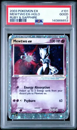 2003 POKEMON EX RUBY & SAPPHIRE #101 MEWTWO EX-HOLO PSA 2 - Image 1