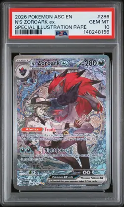 2026 POKEMON ASCENDED HEROES SPECIAL ILLUSTRATION RARE N'S ZOROARK EX PSA 10 - Image 1