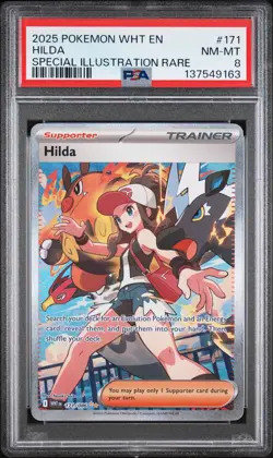 2025 POKEMON WHT EN-WHITE FLARE SPECIAL ILLUSTRATION RARE #171 HILDA PSA 8 - Image 1