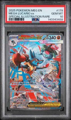 2025 Pokemon Mega Evolutions Lucario EX Special Illustration Rare #179 PSA 10 - Image 1
