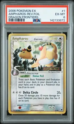 2006 POKEMON EX DRAGON FRONTIERS #1 AMPHAROS-REVERSE FOIL PSA 6 - Image 1
