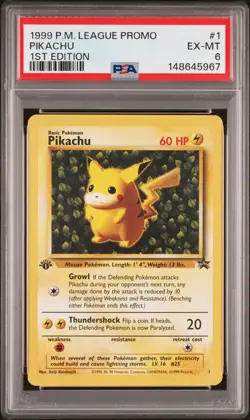 1999 POKEMON LEAGUE PROMO 1ST EDITION #1 PIKACHU PSA 6 - Image 1
