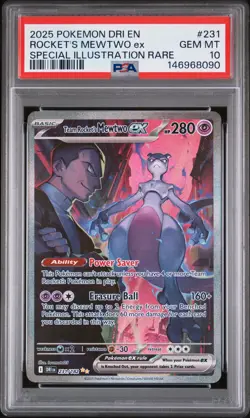 2025 POKEMON DRI SPECIAL ILLUSTRATION RARE #231 TEAM ROCKET'S MEWTWO EX PSA 10 - Image 1