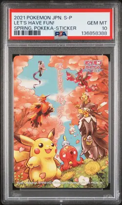 2021 POKEMON JAPANESE S PROMO STICKER LET'S HAVE FUN! SPRING, POKEKA PSA 10 - Image 1