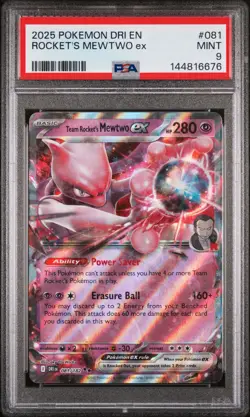 2025 POKEMON DRI EN-DESTINED RIVALS #081 TEAM ROCKET'S MEWTWO EX PSA 9 - Image 1