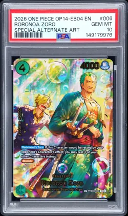 2026 ONE PIECE THE AZURE SEA'S SEVEN SPECIAL ALT ART #006 RORONOA ZORO PSA 10 - Image 1