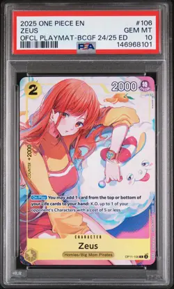 2025 ONE PIECE PROMO PLAYMAT-BANDAI CARD GAMES FEST 24-25 #106 ZEUS PSA 10 - Image 1