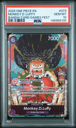 2025 ONE PIECE PROMOS BANDAI CARD GAMES FEST #073 MONKEY D. LUFFY PSA 10 - Image 1