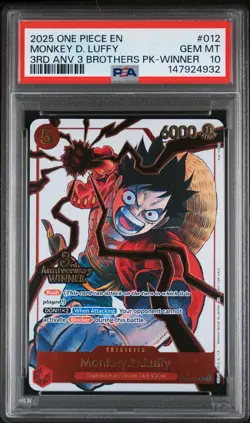 2025 ONE PIECE 3RD ANNIV TOURNAMENT 3 BROTHERS PACK WINNER MONKEY D LUFFY PSA 10 - Image 1