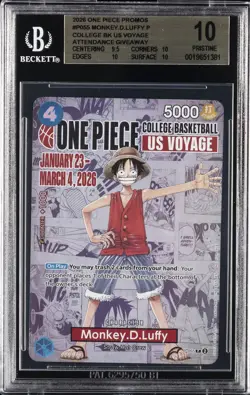 2026 ONE PIECE PROMOS COLLEGE BASKETBALL US VOYAGE #P055 MONKEY.D.LUFFY P BGS 10 - Image 1