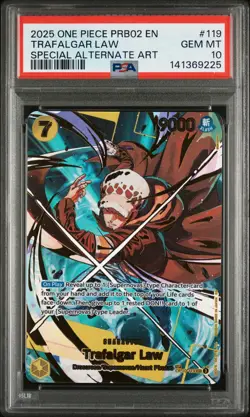 2025 ONE PIECE PREMIUM BOOSTER SPECIAL ALTERNATE ART #119 TRAFALGAR LAW PSA 10 - Image 1