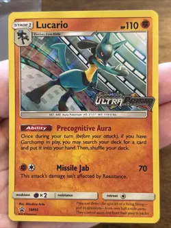 Pokemon TCG Card Rare Lucario Prerelease Promo SM Promos SM95 Stamped - Image 1