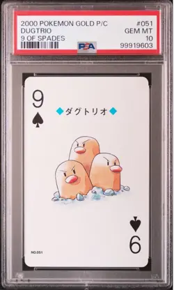 2000 POKEMON GOLD VERSION PLAYING CARDS 051 DUGTRIO 9 OF SPADES POP4 - Image 1