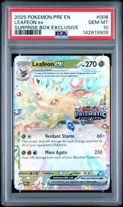 2025 POKEMON PRISMATIC EVOLUTIONS SURPRISE BOX EXCLUSIVE #006 LEAFEON EX PSA 10 - Image 1