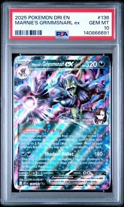 2025 POKEMON DRI EN-DESTINED RIVALS #136 MARNIE'S GRIMMSNARL EX PSA 10 - Image 1