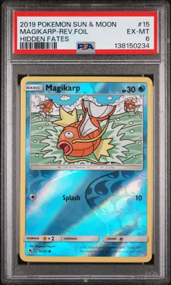 2019 POKEMON SUN & MOON HIDDEN FATES #15 MAGIKARP-REVERSE FOIL PSA 6 - Image 1