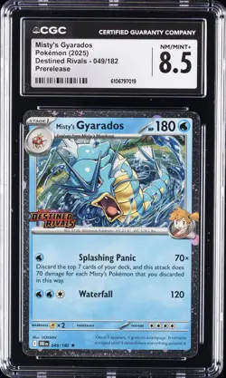2025 POKEMON DESTINED RIVALS PRERELEASE #049 MISTY'S GYARADOS CGC 8.5 - Image 1
