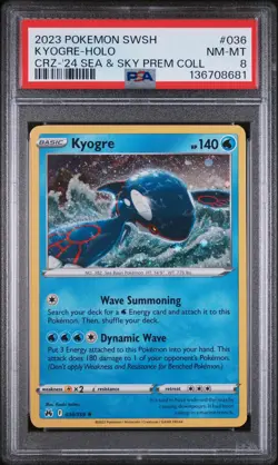 2023 POKEMON SWORD & SHIELD CROWN ZENITH #036 KYOGRE-HOLO PSA 8 - Image 1