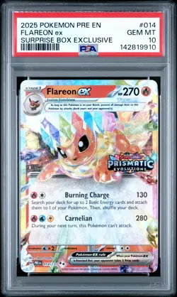 2025 POKEMON PRISMATIC EVOLUTIONS SURPRISE BOX EXCLUSIVE #014 FLAREON EX PSA 10 - Image 1