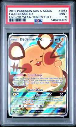 2019 POKEMON SUN & MOON UNBROKEN BONDS #195A FULL ART/DEDENNE GX PSA 9 - Image 1