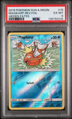 2019 POKEMON SUN & MOON HIDDEN FATES #15 MAGIKARP-REVERSE FOIL PSA 6 - Image 1