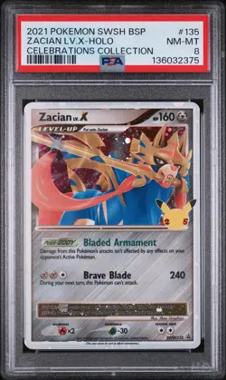 2021 POKEMON SWSH PROMO CELEBRATIONS COLLECTION #135 ZACIAN LV.X-HOLO PSA 8 - Image 1
