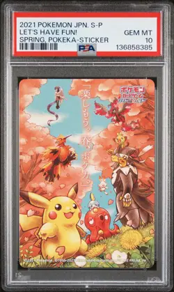 2021 POKEMON JAPANESE S PROMO STICKER LET'S HAVE FUN! SPRING, POKEKA PSA 10 - Image 1