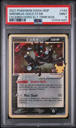 2021 POKEMON SWSH PROMO CELEBRATIONS ETB #144 GRENINJA-GOLD STAR PSA 9 - Image 1