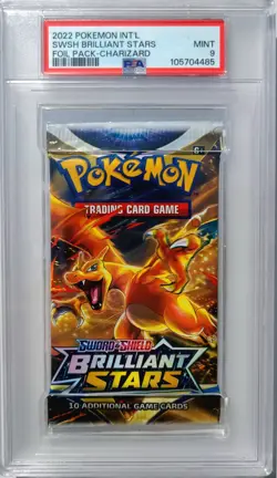 [PSA 9] 2022 POKEMON INTL SWSH BRILLIANT STARS CHARIZARD ART FOIL BOOSTER PACK - Image 1