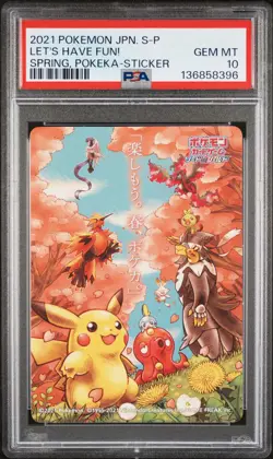 2021 POKEMON JAPANESE S PROMO STICKER LET'S HAVE FUN! SPRING, POKEKA PSA 10 - Image 1