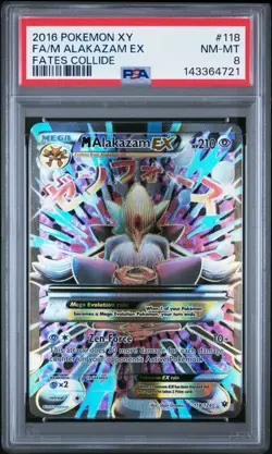 2016 POKEMON XY FATES COLLIDE #118 FULL ART/M ALAKAZAM EX PSA 8 - Image 1