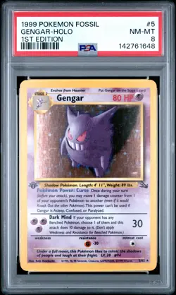 1999 POKEMON FOSSIL 1ST EDITION #5 GENGAR-HOLO PSA 8 - Image 1