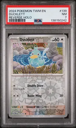 2024 POKEMON TWM EN-TWILIGHT MASQUERADE REVERSE HOLO #139 DUCKLETT PSA 7 - Image 1