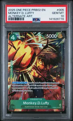 2025 ONE PIECE PRB02-PREMIUM BOOSTER ALTERNATE ART #005 MONKEY D. LUFFY PSA 10 - Image 1