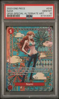 One Piece 2023 - Nami SP OP01-016 OP05 Special Alternate Art Card - PSA 10 Gem - Image 1