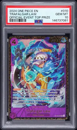 2024 ONE PIECE PROMOS OFFICIAL EVENT TOP PRIZE #010 TRAFALGAR LAW PSA 10 - Image 1
