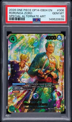 2026 ONE PIECE THE AZURE SEA'S SEVEN SPECIAL ALT ART #006 RORONOA ZORO PSA 10 - Image 1