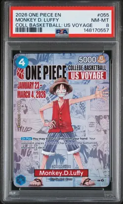 2026 ONE PIECE PROMOS COLLEGE BASKETBALL : US VOYAGE #055 MONKEY D. LUFFY PSA 8 - Image 1