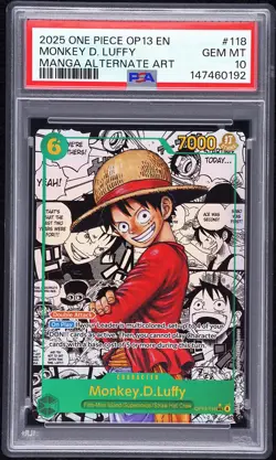 2025 ONE PIECE CARRYING ON HIS WILL MANGA ALT ART #118 MONKEY D. LUFFY PSA 10 - Image 1