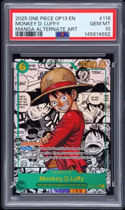 2025 ONE PIECE OP13-MANGA ALTERNATE ART OP13-118 MONKEY D. LUFFY PSA 10 - Image 1