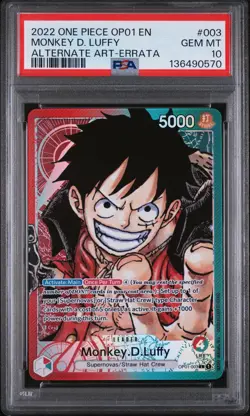 2022 ONE PIECE OP01-ROMANCE DAWN ALTERNATE ART-ERRATA MONKEY D. LUFFY PSA 10 - Image 1
