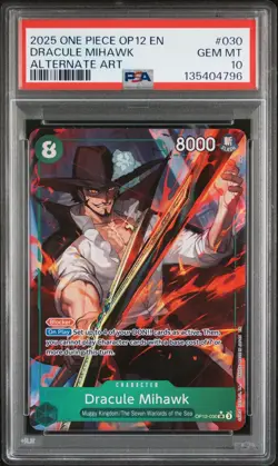 2025 ONE PIECE OP12-LEGACY OF THE MASTER ALTERNATE ART DRACULE MIHAWK PSA 10 - Image 1