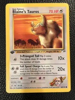 Pokemon Card Blaine's Tauros 64/132 Gym Heroes - NM 1st Edition - Image 1