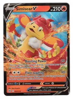 Pokemon TCG Simisear V Brilliant Stars 027/172 Ultra Holo Rare Full Art Card NM - Image 1