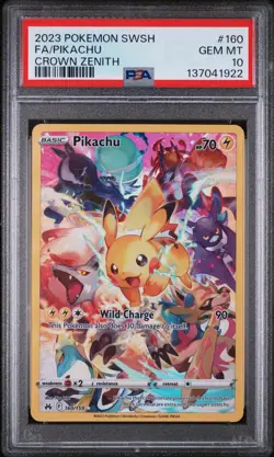 2023 POKEMON SWORD & SHIELD CROWN ZENITH #160 FULL ART/PIKACHU PSA 10 - Image 1