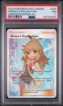 2019 POKEMON SUN & MOON UNBROKEN BONDS #209 FULL ART/GREEN'S EXPLORATION PSA 7 - Image 1