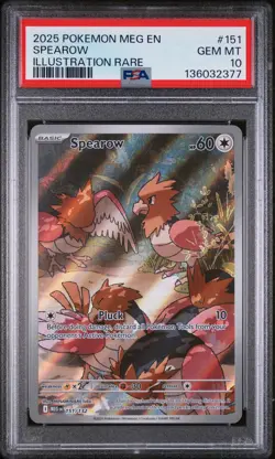 2025 POKEMON MEG EN-MEGA EVOLUTION ILLUSTRATION RARE #151 SPEAROW PSA 10 - Image 1